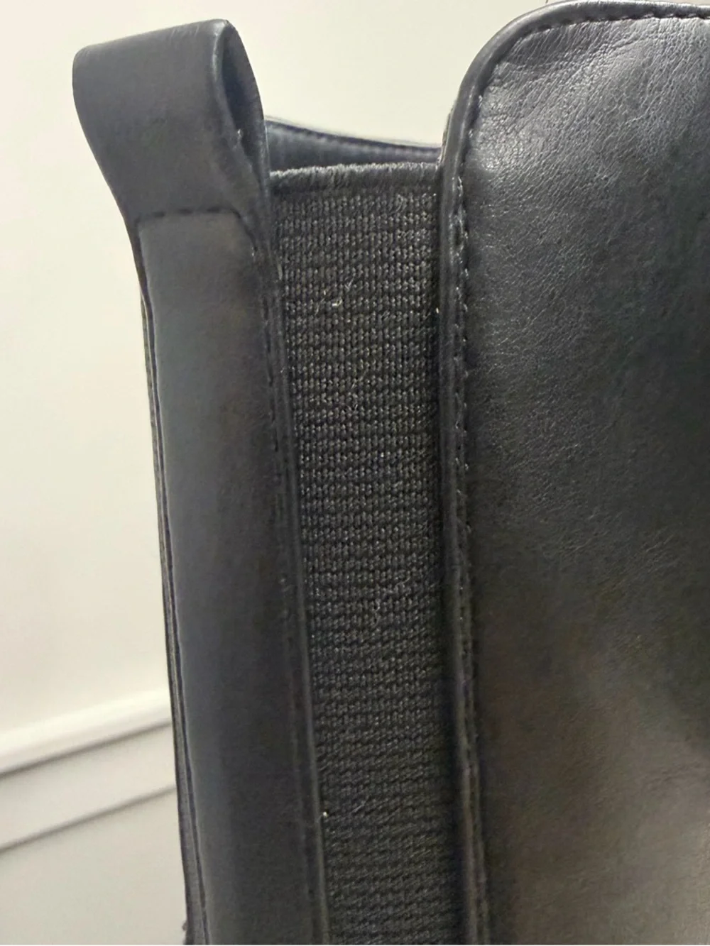 Calvin Klein Knee High Boots • Black Leather • CK Logo Strap • Size 9